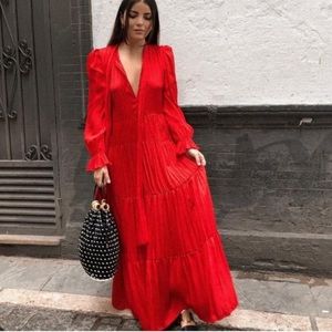 Zara Maxi Red Tiered Maxi Dress
